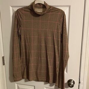 Lands' End Women's Checkered Jersey Top - Brown and Pink